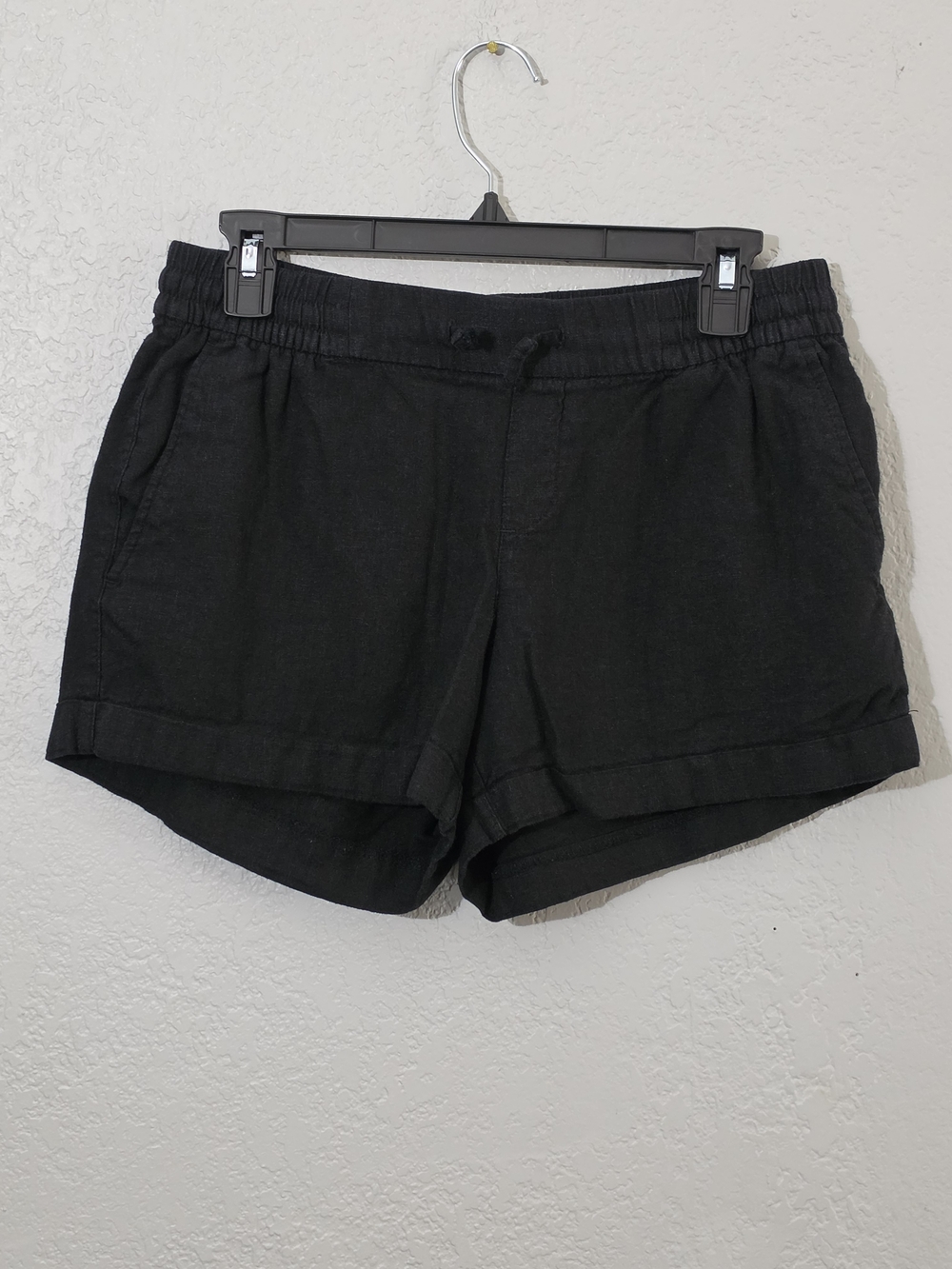 Old Navy Linen Blend Elastic Drawstring Black Shorts Womens Small